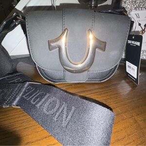 True Religion Charcoal Crossbody Bag with Gold logo